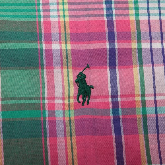 Ralph Lauren Pink and Green Plaid Casual Button Down Shirt - Picture 4 of 11